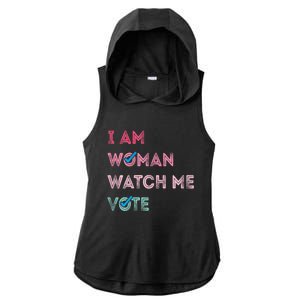 I Am Woman Watch Me Vote 2024 Ladies PosiCharge Tri-Blend Wicking Draft Hoodie Tank