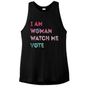 I Am Woman Watch Me Vote 2024 Ladies PosiCharge Tri-Blend Wicking Tank