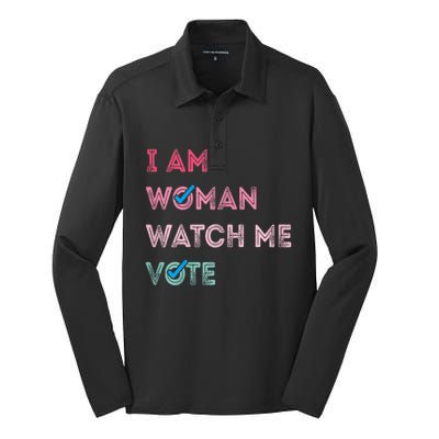 I Am Woman Watch Me Vote 2024 Silk Touch Performance Long Sleeve Polo