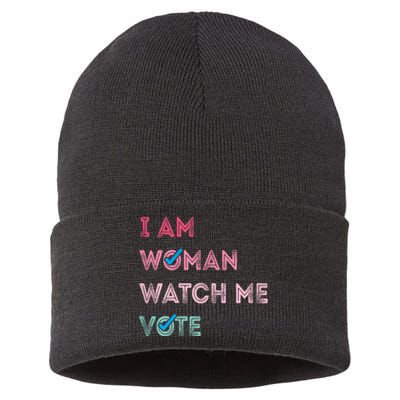 I Am Woman Watch Me Vote 2024 Sustainable Knit Beanie