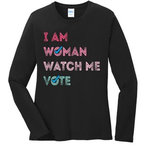 I Am Woman Watch Me Vote 2024 Ladies Long Sleeve Shirt