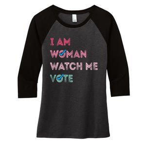 I Am Woman Watch Me Vote 2024 Women's Tri-Blend 3/4-Sleeve Raglan Shirt