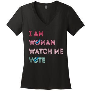 I Am Woman Watch Me Vote 2024 Women's V-Neck T-Shirt