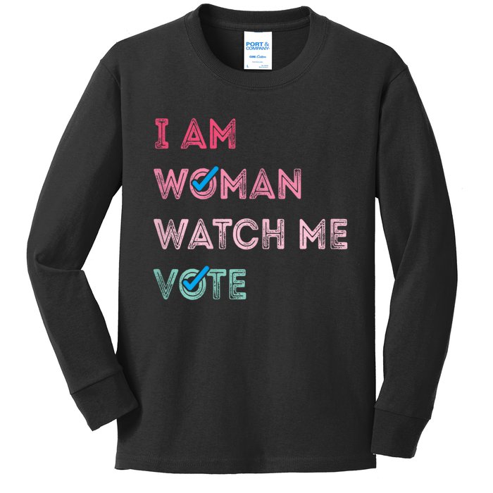 I Am Woman Watch Me Vote 2024 Kids Long Sleeve Shirt