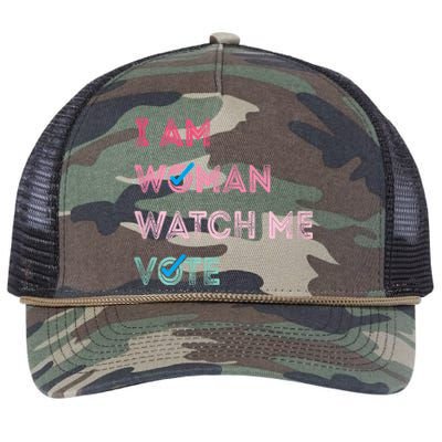 I Am Woman Watch Me Vote 2024 Retro Rope Trucker Hat Cap