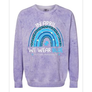 In April We Wear Blue Rainbow Autism Awareness Month Shirt Colorblast Crewneck Sweatshirt