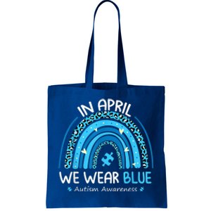 In April We Wear Blue Rainbow Autism Awareness Month Shirt Tote Bag