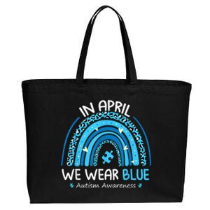 In April We Wear Blue Rainbow Autism Awareness Month Shirt Cotton Canvas Jumbo Tote