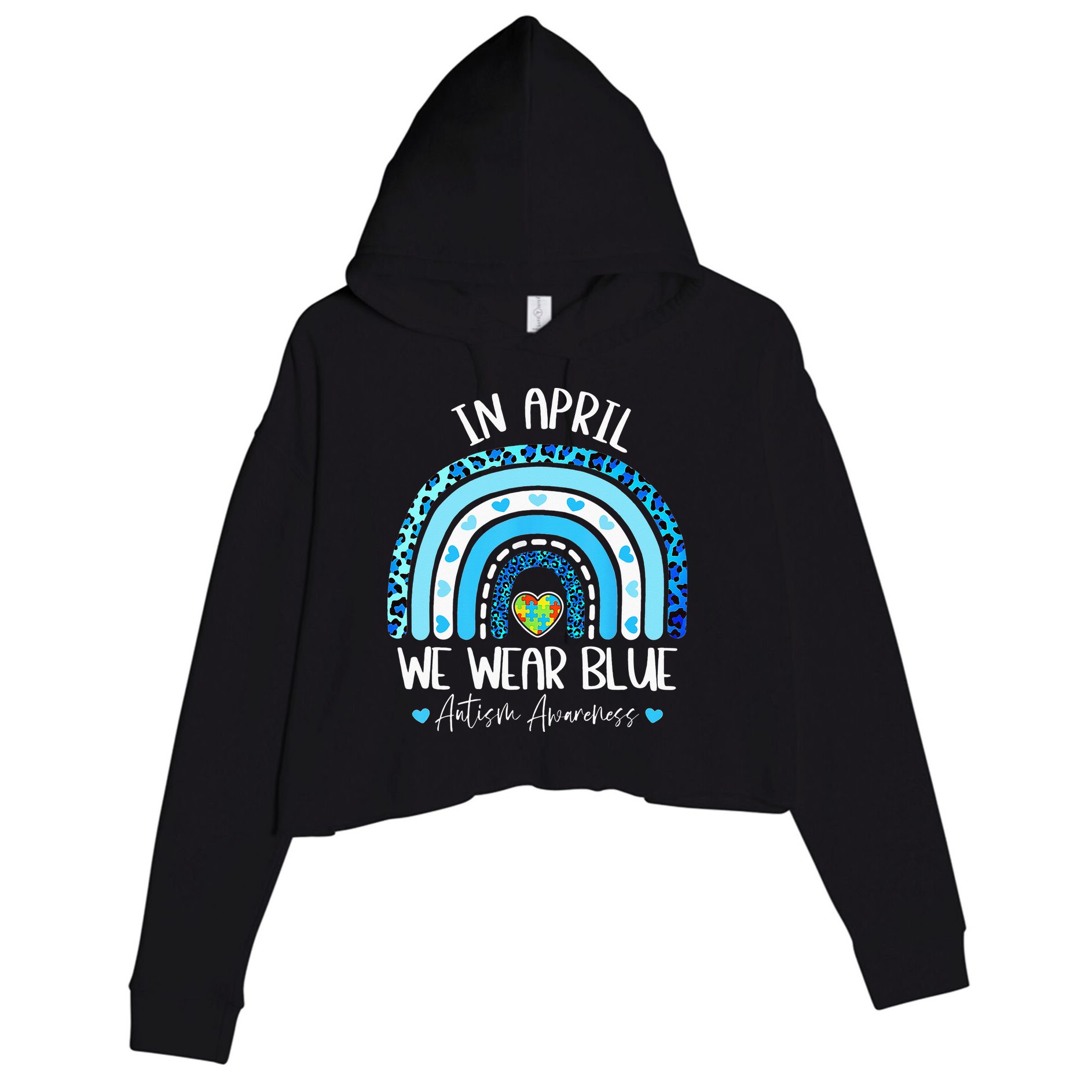 In April We Wear Blues Autism Awareness Month Crop Fleece Hoodie