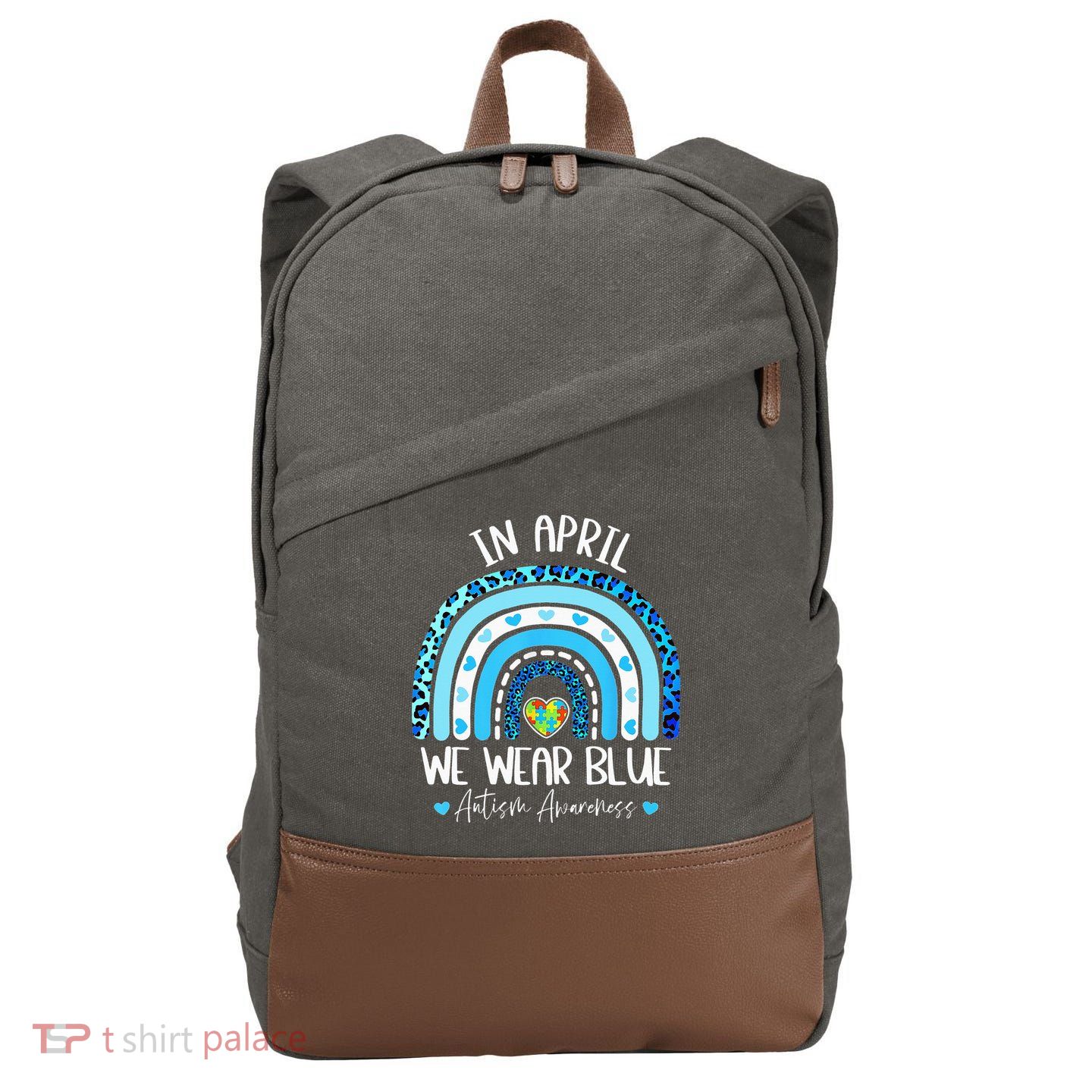 In April We Wear Blues Autism Awareness Month Cotton Canvas Backpack