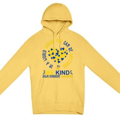 In A World Where You Can Be Anything Be Kind Down Syndrome Premium Pullover Hoodie