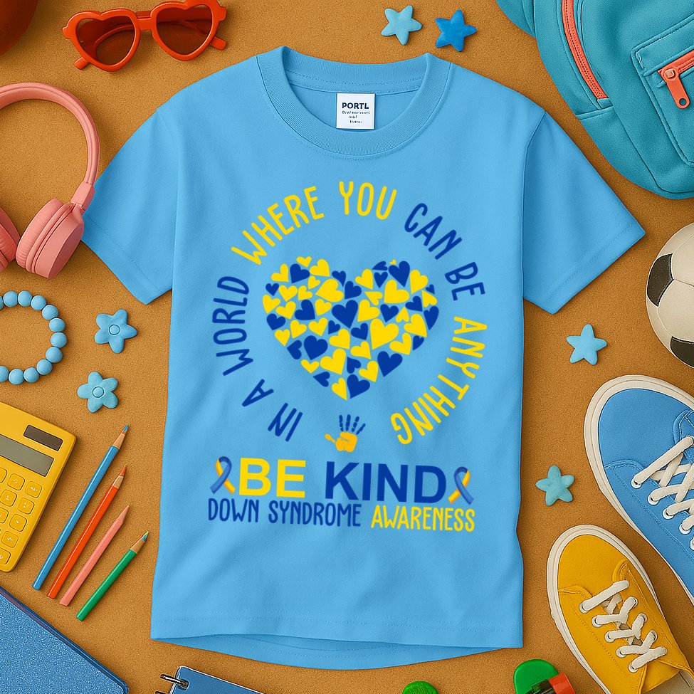 In A World Where You Can Be Anything Be Kind Down Syndrome Kids T-Shirt