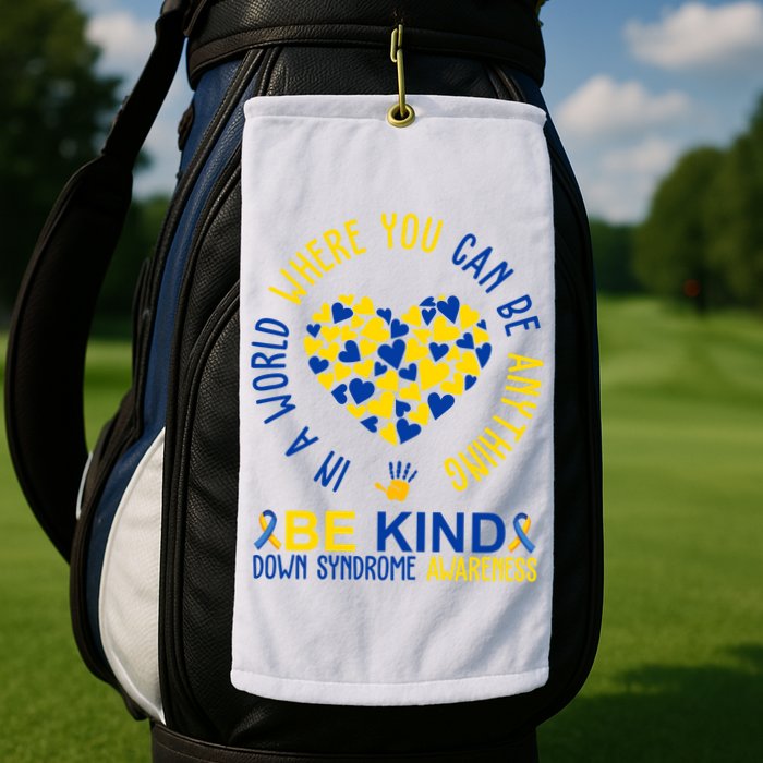 In A World Where You Can Be Anything Be Kind Down Syndrome Golf Towel