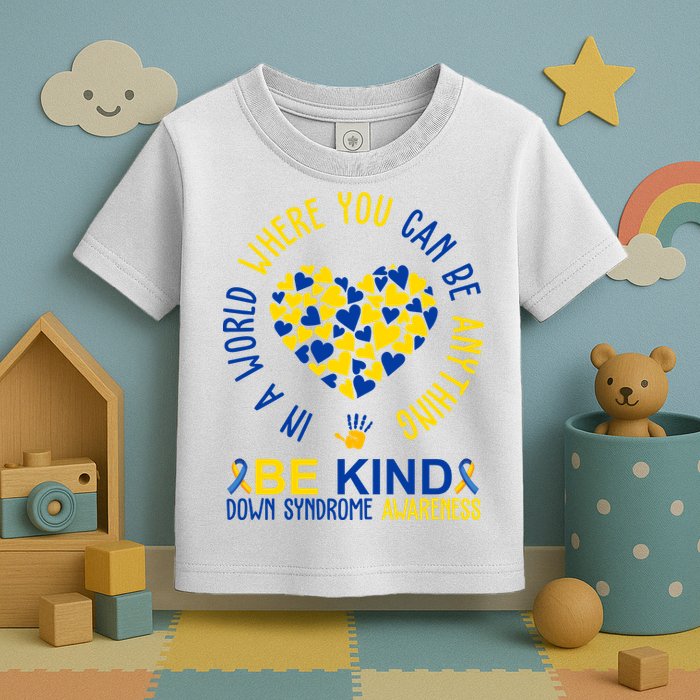 In A World Where You Can Be Anything Be Kind Down Syndrome Toddler T-Shirt