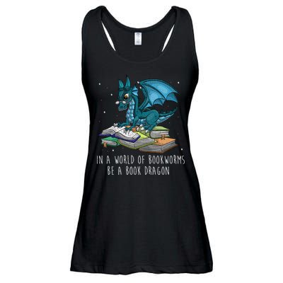 In A World Full Of Bookworms Be A Book Dragon Ladies Essential Flowy Tank