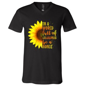 In A World Full Of Grandmas Be Nonie Sunflower Mothers Day V-Neck T-Shirt