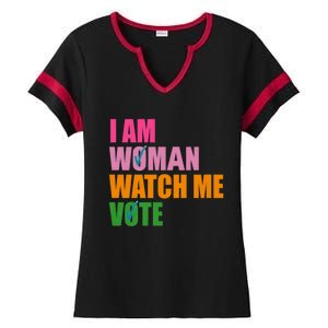 I Am Woman Watch Me Vote Ladies Halftime Notch Neck Tee