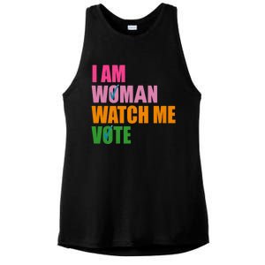 I Am Woman Watch Me Vote Ladies PosiCharge Tri-Blend Wicking Tank