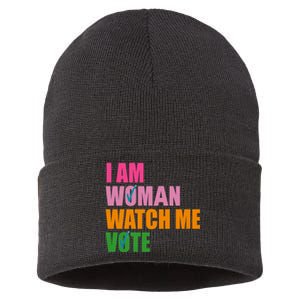 I Am Woman Watch Me Vote Sustainable Knit Beanie