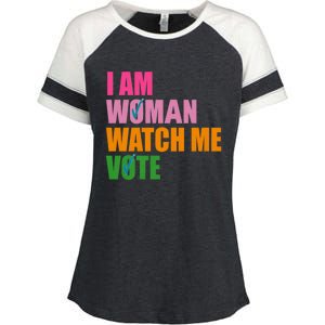 I Am Woman Watch Me Vote Enza Ladies Jersey Colorblock Tee