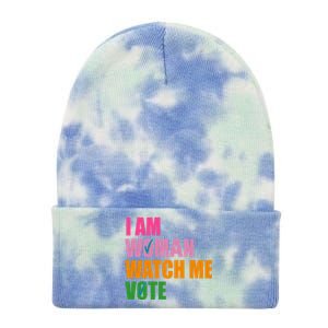 I Am Woman Watch Me Vote Tie Dye 12in Knit Beanie