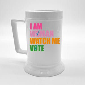 I Am Woman Watch Me Vote Beer Stein