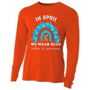 In April We Wear Blue Autism Awareness Month Blue Rainbow Great Gift Cooling Performance Long Sleeve Crew