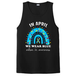 In April We Wear Blue Autism Awareness Month Blue Rainbow Great Gift PosiCharge Competitor Tank