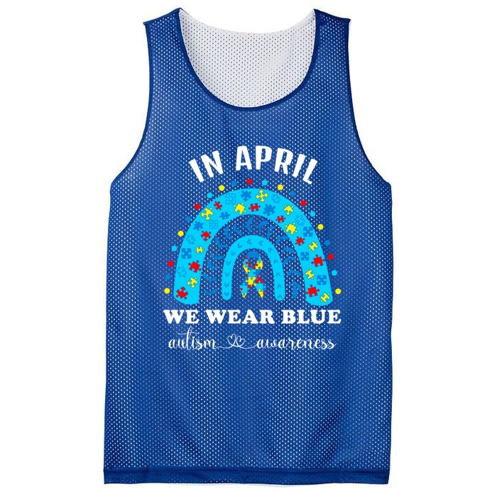 In April We Wear Blue Autism Awareness Month Blue Rainbow Great Gift Mesh Reversible Basketball Jersey Tank