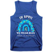 In April We Wear Blue Autism Awareness Month Blue Rainbow Great Gift Tank Top