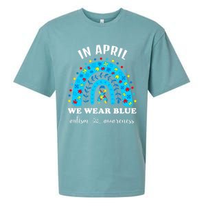 In April We Wear Blue Autism Awareness Month Blue Rainbow Great Gift Sueded Cloud Jersey T-Shirt