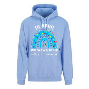 In April We Wear Blue Autism Awareness Month Blue Rainbow Great Gift Unisex Surf Hoodie