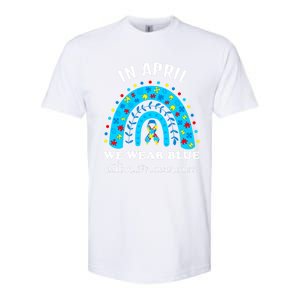 In April We Wear Blue Autism Awareness Month Blue Rainbow Great Gift Softstyle CVC T-Shirt