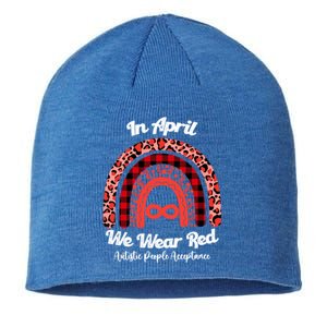 In April We Wear Red Instead Autism People Acceptance Gift Sustainable Beanie