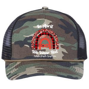 In April We Wear Red Instead Autism People Acceptance Gift Retro Rope Trucker Hat Cap