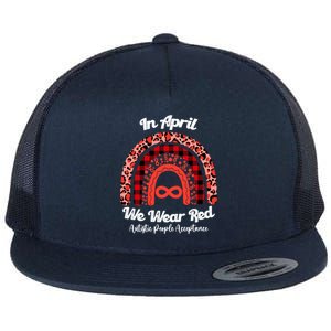 In April We Wear Red Instead Autism People Acceptance Gift Flat Bill Trucker Hat