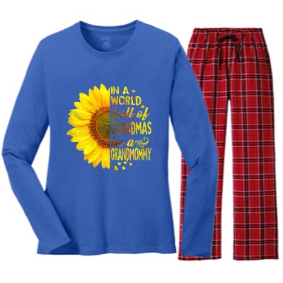 In A World Full Of Grandmas Be Grandmommy Sunflower Funny Gift Women's Long Sleeve Flannel Pajama Set 