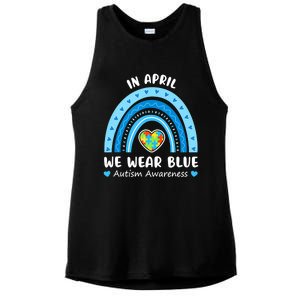 In April We Wear Blue Rainbow Gift Autism Awareness Month Cool Gift Ladies PosiCharge Tri-Blend Wicking Tank