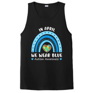 In April We Wear Blue Rainbow Gift Autism Awareness Month Cool Gift PosiCharge Competitor Tank