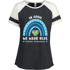 In April We Wear Blue Rainbow Gift Autism Awareness Month Cool Gift Enza Ladies Jersey Colorblock Tee