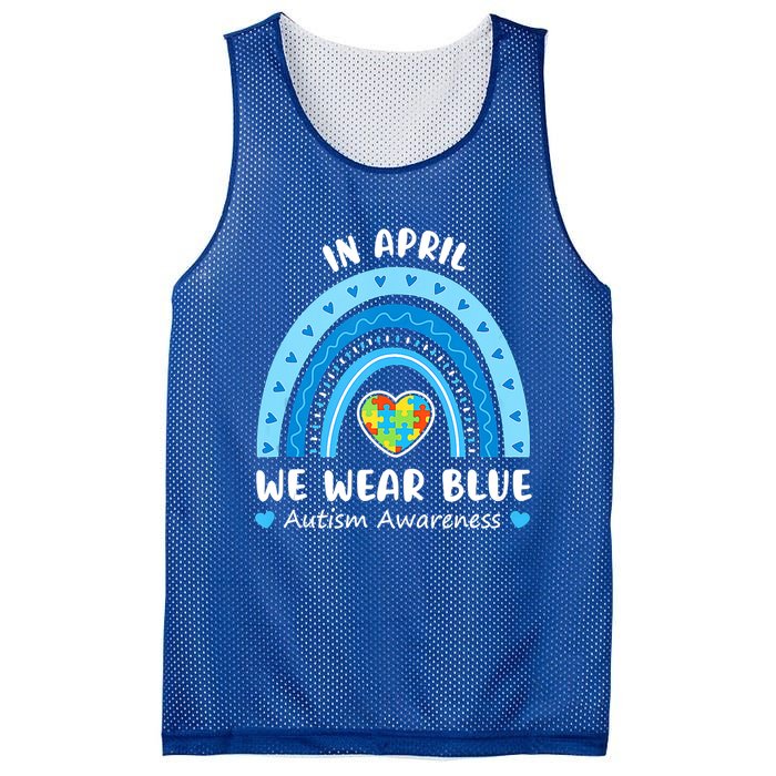 In April We Wear Blue Rainbow Gift Autism Awareness Month Cool Gift Mesh Reversible Basketball Jersey Tank