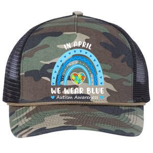 In April We Wear Blue Rainbow Gift Autism Awareness Month Cool Gift Retro Rope Trucker Hat Cap