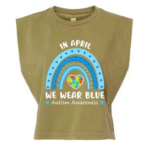 In April We Wear Blue Rainbow Gift Autism Awareness Month Cool Gift Garment-Dyed Women's Muscle Tee