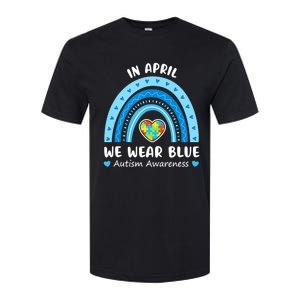 In April We Wear Blue Rainbow Gift Autism Awareness Month Cool Gift Softstyle CVC T-Shirt