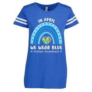 In April We Wear Blue Rainbow Gift Autism Awareness Month Cool Gift Enza Ladies Jersey Football T-Shirt