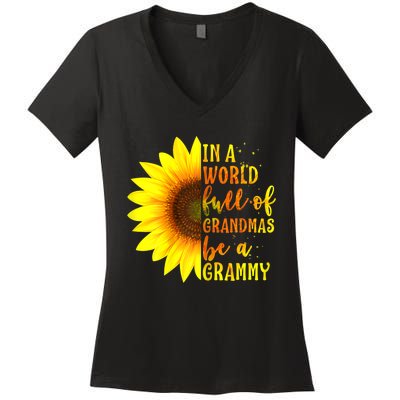 In A World Full Of Grandmas Be A Grammy Sunflower Mothers Day Women's V-Neck T-Shirt