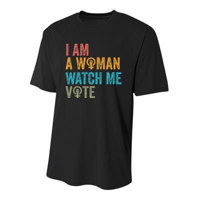 I Am Woman Watch Me Vote Vintage Youth Performance Sprint T-Shirt