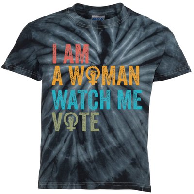 I Am Woman Watch Me Vote Vintage Kids Tie-Dye T-Shirt