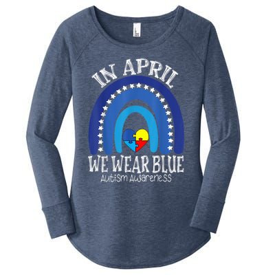 In April We Wear Blue Autism Awareness Puzzle Rainbow Heart Women's Perfect Tri Tunic Long Sleeve Shirt