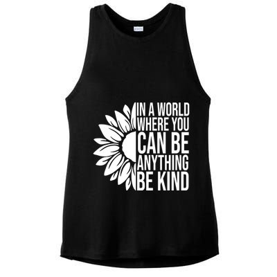 In A World Where You Can Be Anything Be Kind Sunflower Anti Bully Ladies PosiCharge Tri-Blend Wicking Tank